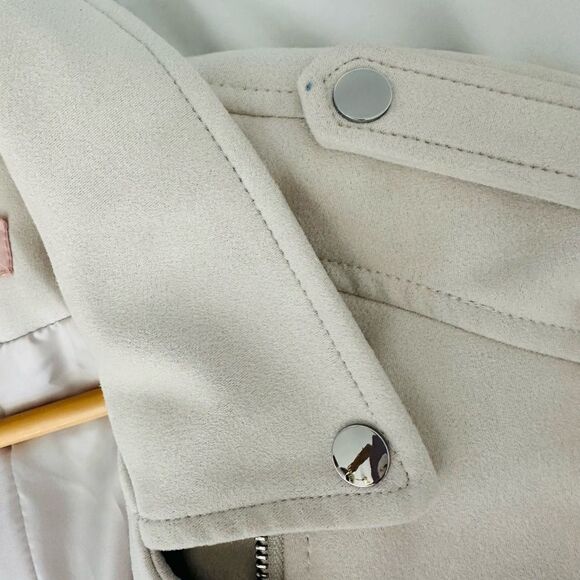 Philosophy Cream Faux Leather Suede Moto Jacket Asymmetrical Zipper Belt Size L - Picture 8 of 13